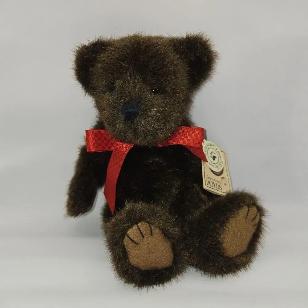 VTG Boyds Bears Timothy T. Beansley Plush Teddy Bear w Tags Brown Fur Red Ribbon